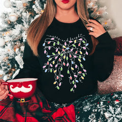 Christmas Coquette Bow Sweatshirt, Retro Bight New Year Holiday Sweatshirt