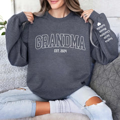 Personalized Grandma Sweatshirt With Grandkids Name On Sleeve