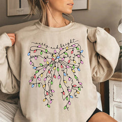 Christmas Coquette Bow Sweatshirt, Retro Bight New Year Holiday Sweatshirt