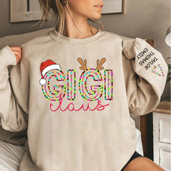 Custom Gigi Claus Christmas Lighting Sweatshirt with Grandkids Name On Sleeve