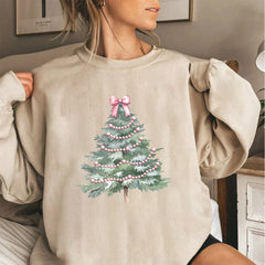 Christmas Pink Bows Tree Sweatshirt, Christmas Coquette Christmas Tree  Sweatshirt