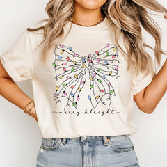 Christmas Coquette Comfort Colors Shirt, Christmas Lights Bow T-shirt