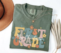 Retro First Grade Teacher Shirt, comfy Comfort Color Tee