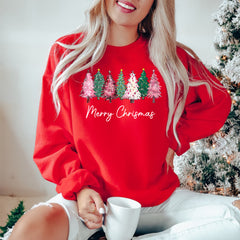 Pink Christmas Tree Sweatshirt | Holiday Sweatshirt For Women