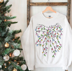 Christmas Coquette Bow Sweatshirt, Retro Bight New Year Holiday Sweatshirt