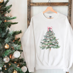 Christmas Pink Bows Tree Sweatshirt, Christmas Coquette Christmas Tree  Sweatshirt