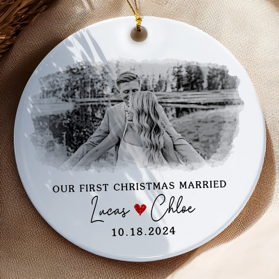 1st Christmas Married Ornament | Wedding Ceramic Ornament | Circle Shape