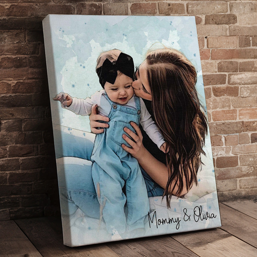 1st Mothers Day Gift | Personalized Watercolor Portrait Gift For New Mom | Gifts For The First Time Mom
