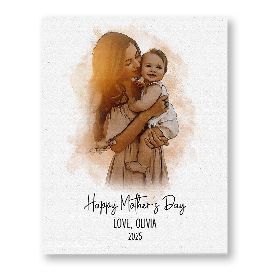 1st Mothers Day Gift | Personalized Watercolor Portrait Gift For New Mom