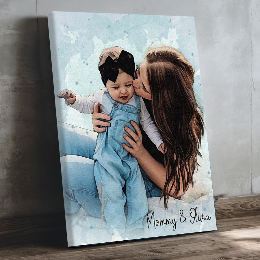 1st Mothers Day Gift | Personalized Watercolor Portrait Gift For New Mom | Gifts For The First Time Mom