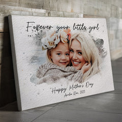 1st Mothers Day Gift | Wall Art Canvas Ready To Hang | Personalized Watercolor Portrait Gift For New Mom