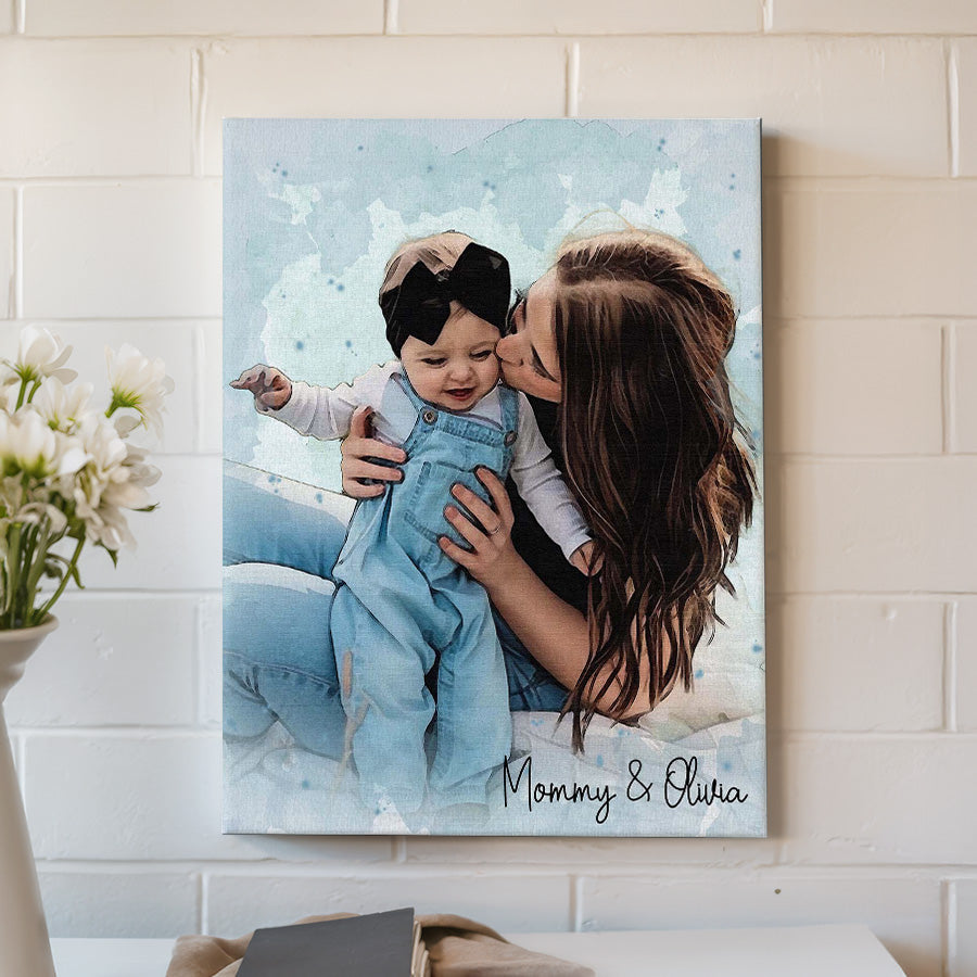 1st Mothers Day Gift | Personalized Watercolor Portrait Gift For New Mom | Gifts For The First Time Mom
