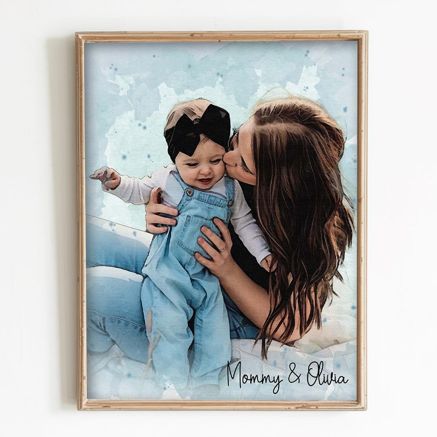 1st Mothers Day Gift | Personalized Watercolor Portrait Gift For New Mom | Gifts For The First Time Mom