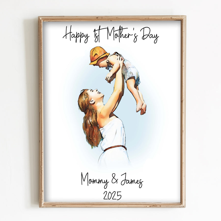 1st Mothers Day Gift | First Mothers Day Canvas | Watercolor Photo Canvas For 1St Mother'S Day