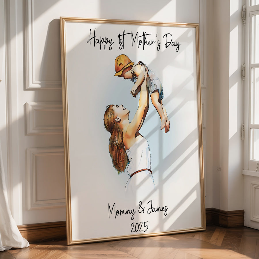 1st Mothers Day Gift | First Mothers Day Canvas | Watercolor Photo Canvas For 1St Mother'S Day