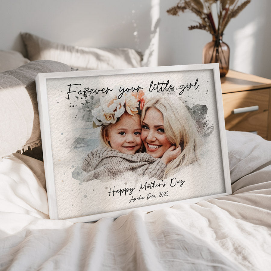 1st Mothers Day Gift | Wall Art Canvas Ready To Hang | Personalized Watercolor Portrait Gift For New Mom