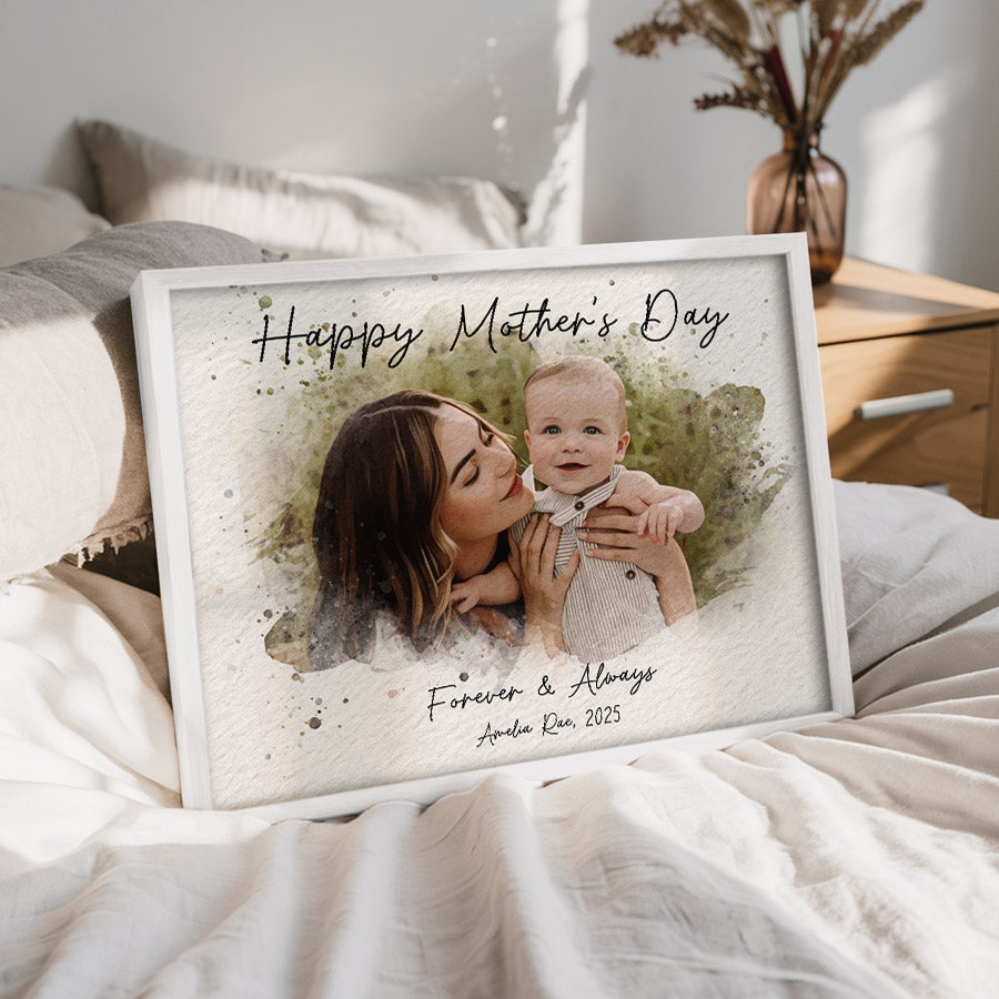 1st Mothers Day Gift | First Mothers Day Canvas | Personalized Watercolor Portrait Gift For New Mom