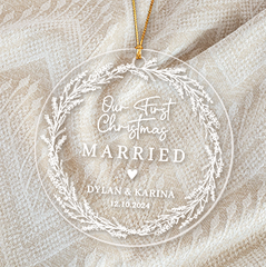 First Christmas Married Ornament | Flower Acrylic Ornament | Circle Shape 1-side Printed