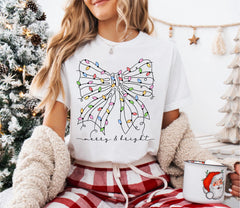 Christmas Coquette Comfort Colors Shirt, Christmas Lights Bow T-shirt