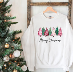 Pink Christmas Tree Sweatshirt | Holiday Sweatshirt For Women