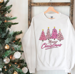 Pink Christmas Tree Sweatshirt | Christmas Sweatshirt for Women