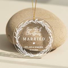 First Christmas Married Ornament | Flower Acrylic Ornament | Circle Shape 1-side Printed
