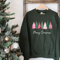 Pink Christmas Tree Sweatshirt | Holiday Sweatshirt For Women