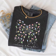 Christmas Coquette Comfort Colors Shirt, Christmas Lights Bow T-shirt