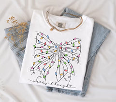 Christmas Coquette Comfort Colors Shirt, Christmas Lights Bow T-shirt