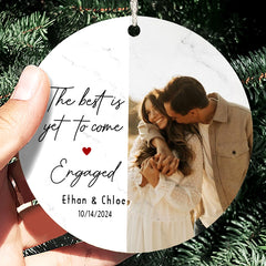 Engagement Xmas Ornaments | Engaged Ceramic Ornament With Custom Photo | Circle Ceramic Ornament
