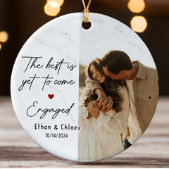 Engaged Ornament | Engaged Ceramic Ornament With Custom Photo | Circle Ceramic Ornament
