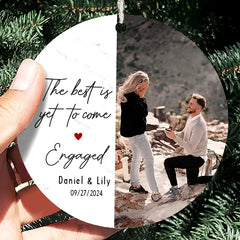 Engagement Christmas Ornaments | Custom Photo Ceramic Ornament For Couples | Circle Ceramic Ornament