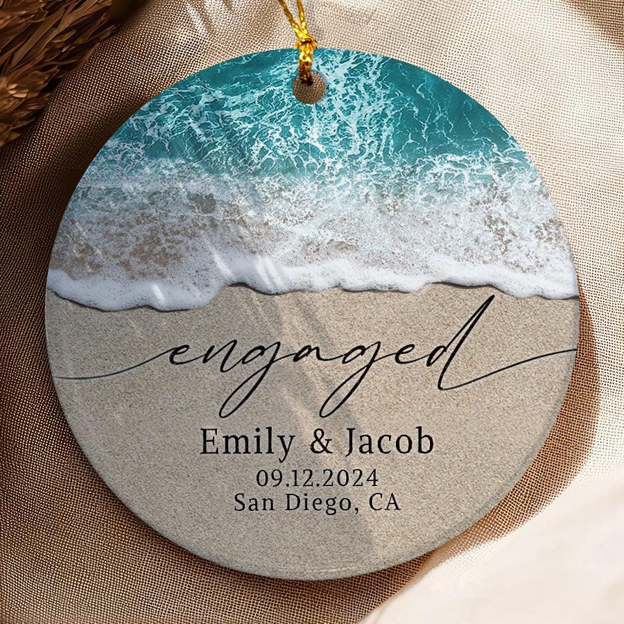 Engagement Christmas Ornaments | Custom Name Engaged Ceramic Ornament For Couple | Circle Shape