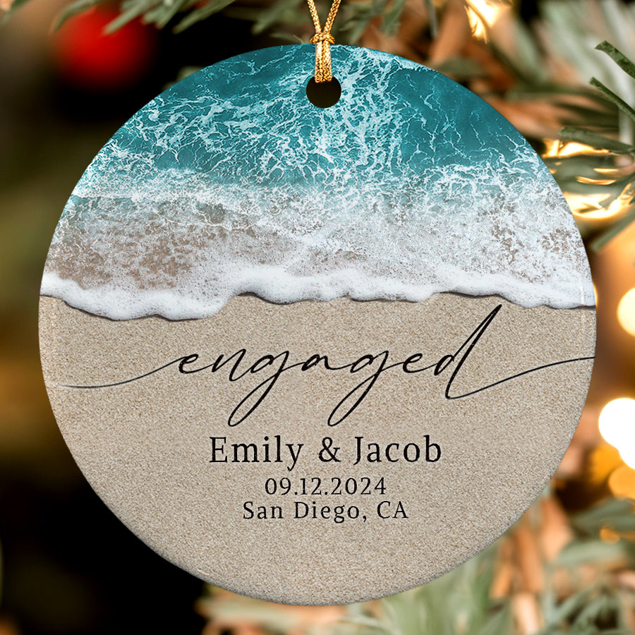 Engagement Christmas Ornaments | Custom Name Engaged Ceramic Ornament For Couple | Circle Shape
