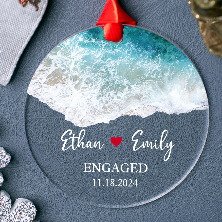 Engagement Christmas Ornaments | Custom Name Engaged Acrylic Ornament For Couple | Circle Shape
