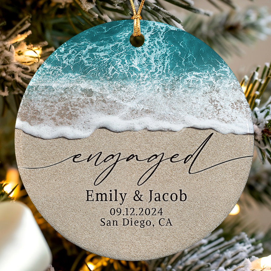 Engagement Christmas Ornaments | Custom Name Engaged Ceramic Ornament For Couple | Circle Shape