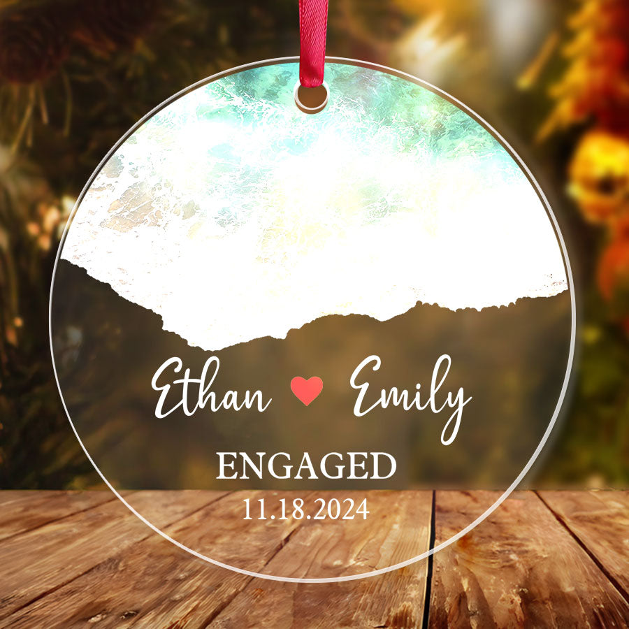 Engagement Christmas Ornaments | Custom Name Engaged Acrylic Ornament For Couple | Circle Shape