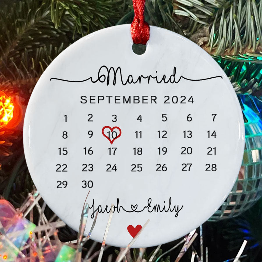 Engagement Christmas Ornaments | Custom Ceramic Ornament For Couple | Circle Shape