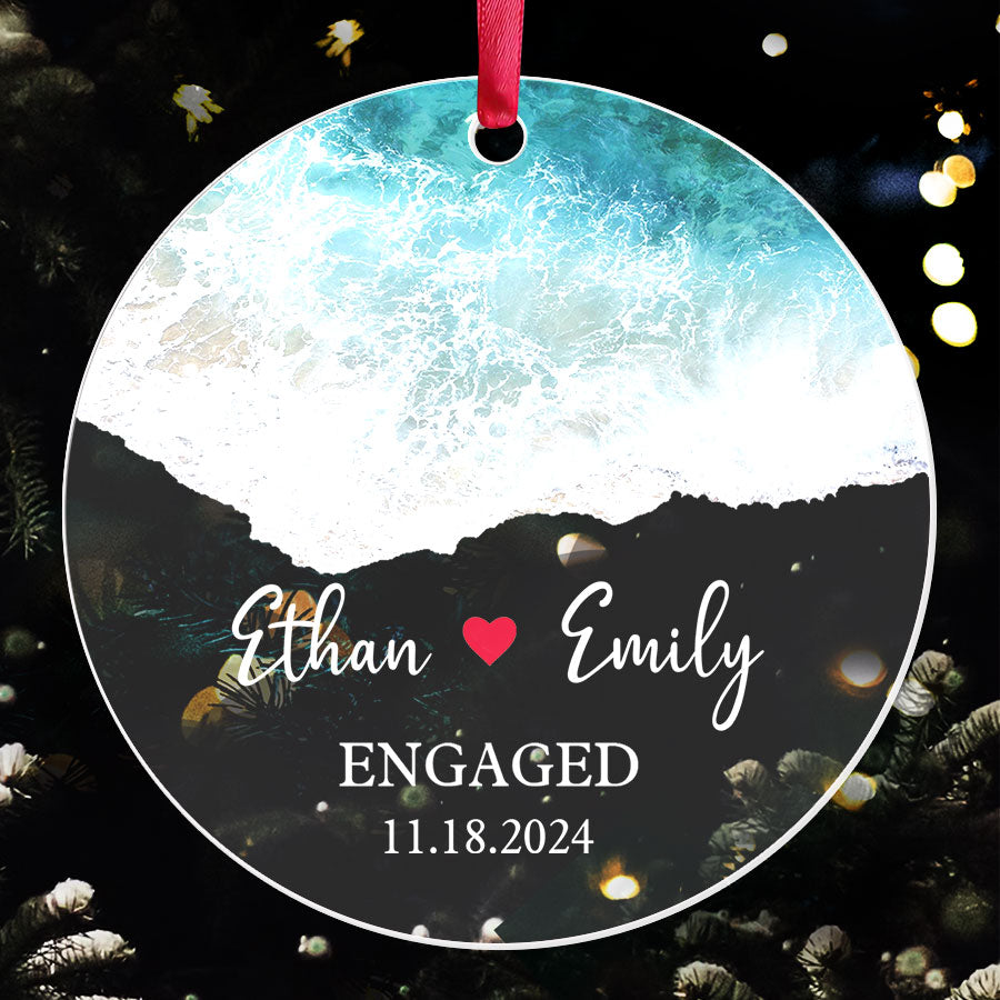 Engagement Christmas Ornaments | Custom Name Engaged Acrylic Ornament For Couple | Circle Shape
