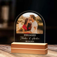 Engagement Gift | Personalized Engaged Acrylic Plaque Led Night Light | Arch Shape 6 x 9 in