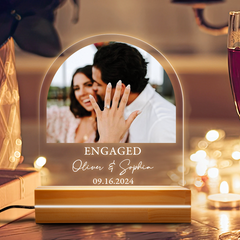 Engagement Gift | Personalised Photo Acrylic Plaque LED Night Light  | Arch Shape 6 x 9 in