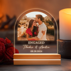 Engagement Gift | Personalized Engaged Acrylic Plaque Led Night Light | Arch Shape 6 x 9 in