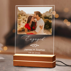 Engagement Gifts for Couples | Personalized Engaged Acrylic Plaque Led Night Light | 6 x 9 in