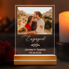 Engagement Gifts for Couples | Personalized Engaged Acrylic Plaque Led Night Light | 6 x 9 in
