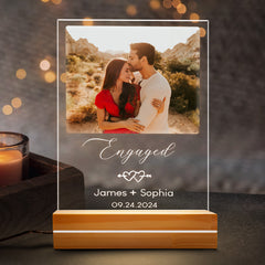 Engagement Gifts for Couples | Personalized Engaged Acrylic Plaque Led Night Light | 6 x 9 in