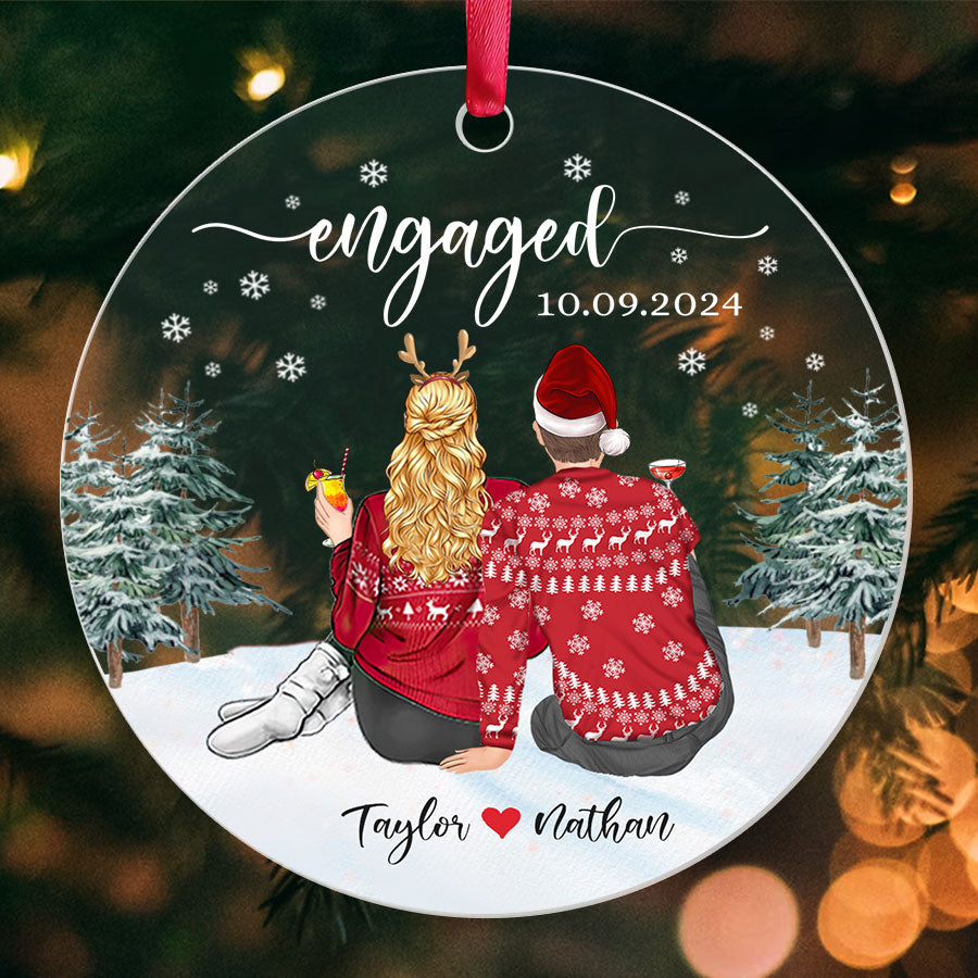Engagement Xmas Ornaments | Custom Acrylic Ornament For Couple | Circle Shape