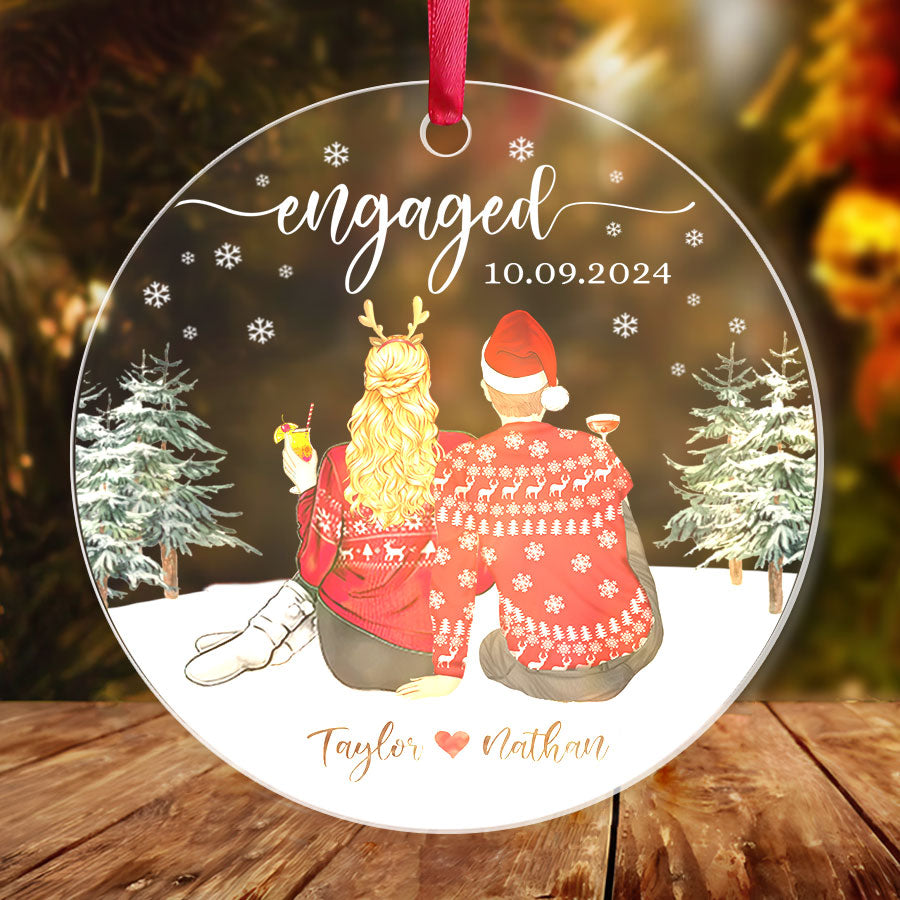 Engagement Xmas Ornaments | Custom Acrylic Ornament For Couple | Circle Shape