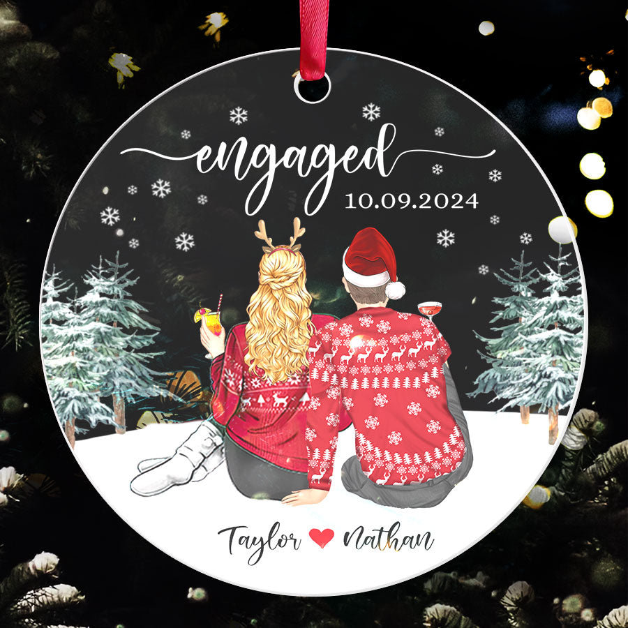 Engagement Xmas Ornaments | Custom Acrylic Ornament For Couple | Circle Shape