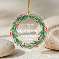 First Christmas Married First Christmas Married Ornament | Acrylic Ornament | Circle Shape 1-side Printed| Custom Name Acrylic Ornament | Circle Shape 1-side Printed (Copy)