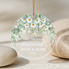 First Christmas Married Ornament | Custom Name Acrylic Ornament | Circle Shape 1-side Printed